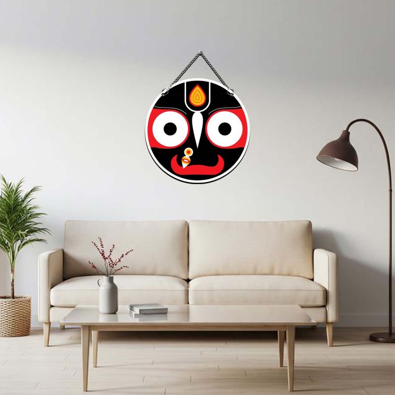 Lord Jagannath Face Round Wooden Wall Hanging Traditional Puri Jagannatha Spiritual Decor for Pooja Room, Home Entrance, and Living Room Positive Energy Vastu Art Devotional Gift